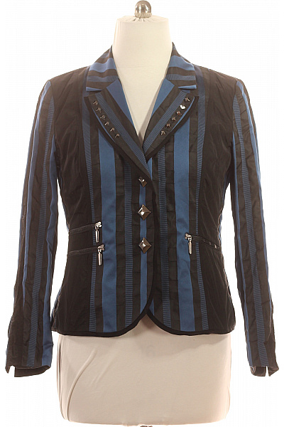 AIRFIELD Polyesterové sako pruhované černé modré elegantní vypasované letní moderní Velikost 44 | AIRFIELD | obrázek 2