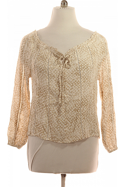 Dámská béžová halenka s dlouhým rukávem a potiskem volná boho Velikost S | Unimoda | obrázek 2