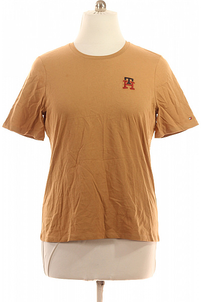 TOMMY HILFIGER Dámské Tričko Hnědé S Krátkým Rukávem S Výšivkou Basic Vel. XXL