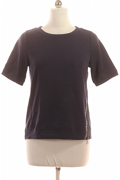 VIA APPIA DUE Dámské Tmavě Modré Tričko Krátký Rukáv Zip Basic Kulatý Výstřih Vel. 38