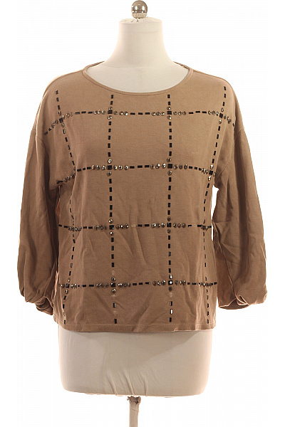 BETTY BARCLAY Béžová Lyocellová Halenka S Kamínky Podzimní Volná Oversize Velikost 42