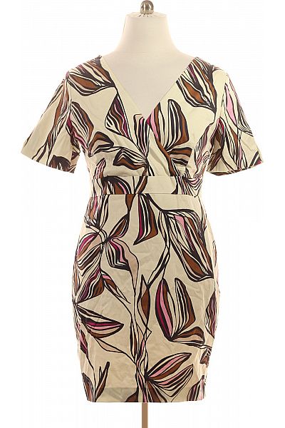 COMMA Pouzdrové šaty Zavinovací S Krátkým Rukávem Květované Béžové Hnědé Velikost 46