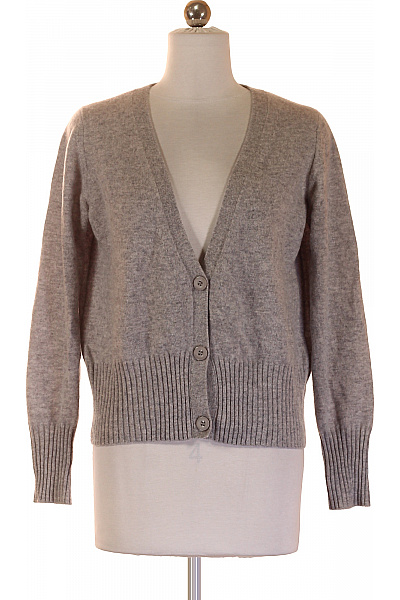 LAWRENCE GREY Dámský Kašmírový Kardigan šedý žebrovaný Propínací Crop Elegantní Vel. S
