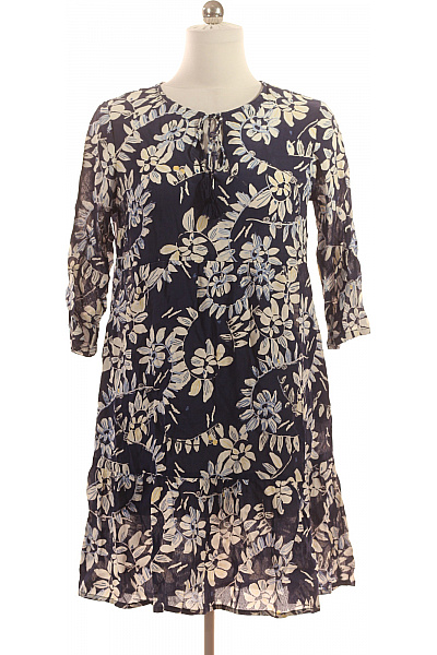 Viskózové šaty Tunikové Volné Květované Tmavě Modré Boho Letní Vel. 40