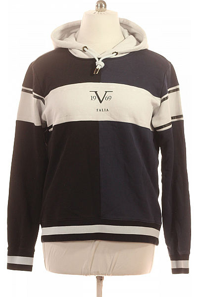 VERSACE Pánská Mikina S Kapucí Přes Hlavu černobílá Pruhovaná Streetwear Vel. Xl