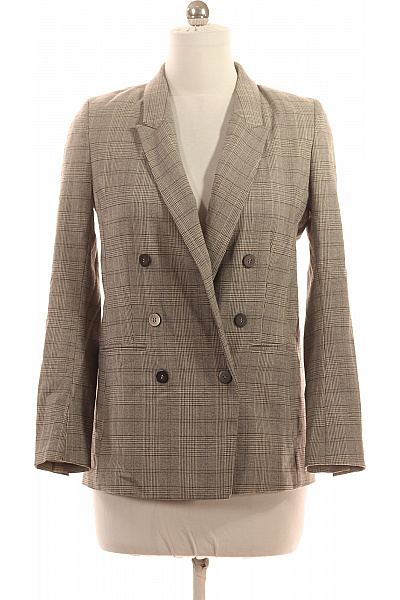 HM  Dámský Dvouřadý Polyesterový Blejzr Béžový Károvaný Elegantní Business Velikost 38