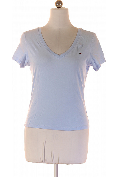TOMMY HILFIGER Dámské bavlněné tričko modré basic krátký rukáv V výstřih Velikost xl | TOMMY HILFIGER | obrázek 2