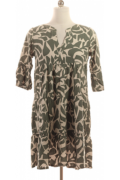 Sublevel Viskózové Letní šaty Volné Zelené Béžové Abstraktní Tunikové Velikost M