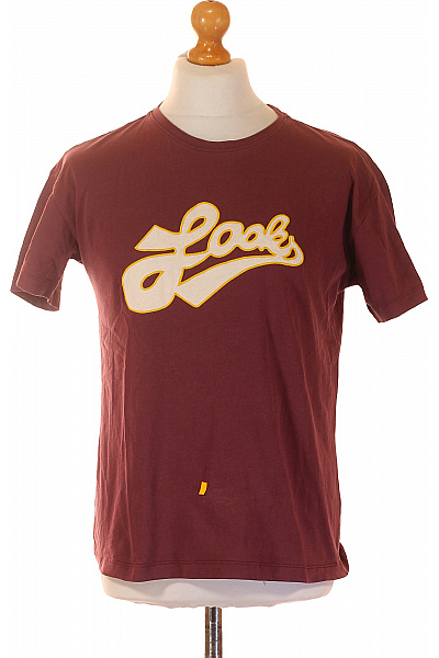 LOOKS BY WOLFGANG JOOP Pánské Bavlněné Tričko Vínové S Krátkým Rukávem Retro S Nápisem Velikost M