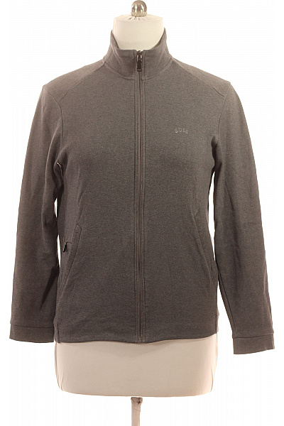 Hugo Boss Pánská Bavlněná Mikina šedá Jednobarevná Se Stojáčkem Na Zip Velikost L