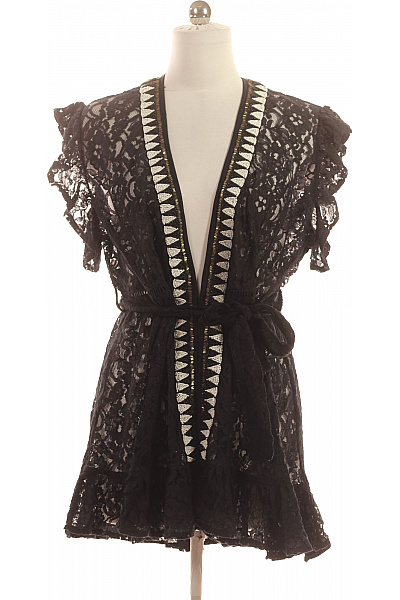 Ocean Club Černý krajkový župan volánový zdobený boho krátký Vel. xl | Ocean Club | obrázek 2