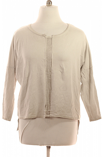 Dámské tričko dlouhý rukáv béžové jednobarevné basic oversize s kulatým výstřihem Velikost l | Unimoda | obrázek 2