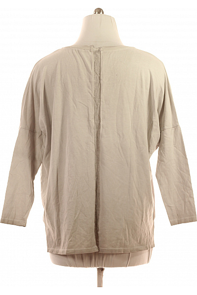 Dámské tričko dlouhý rukáv béžové jednobarevné basic oversize s kulatým výstřihem Velikost l | Unimoda | obrázek 3