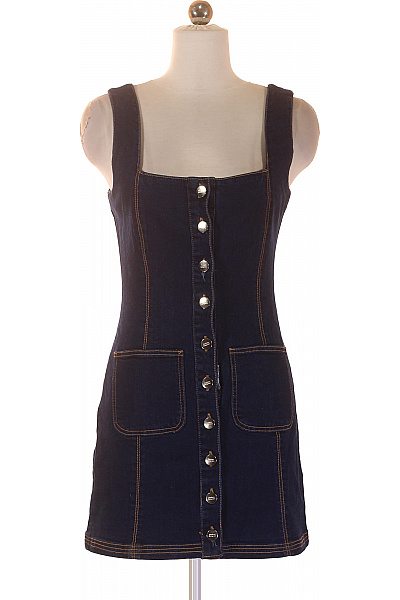 FINDERS Džínové šaty Na Ramínka Mini Propínací S Kapsami Vel. S