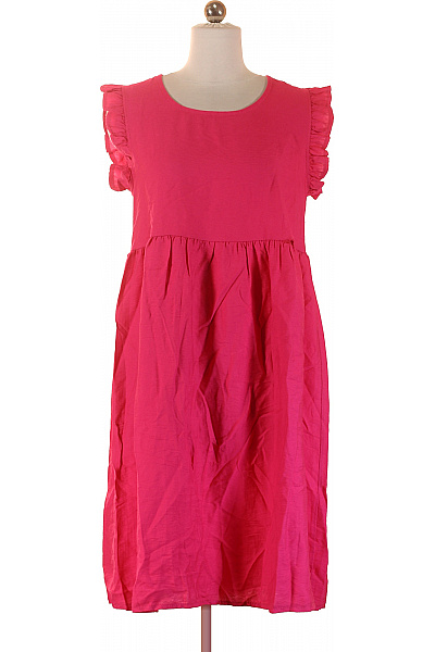 LAWRENCE GREY Růžové Viskózové Letní Volné šaty Ke Kolenům Volánové Vel. 38