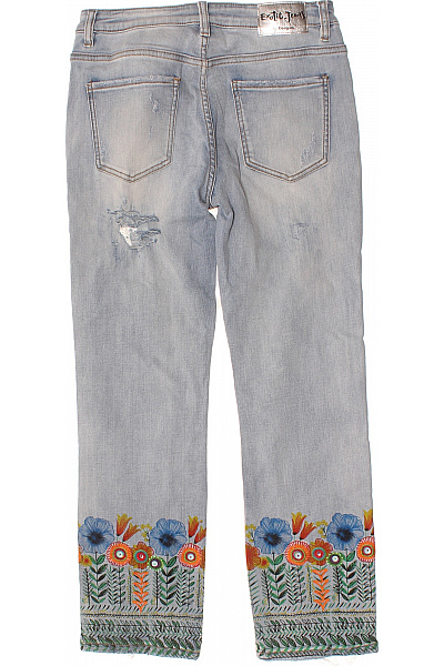 DESIGUAL Dámské bavlněné modré džíny květované vyšívané rovné seprané Vel. 28 | DESIGUAL | obrázek 2