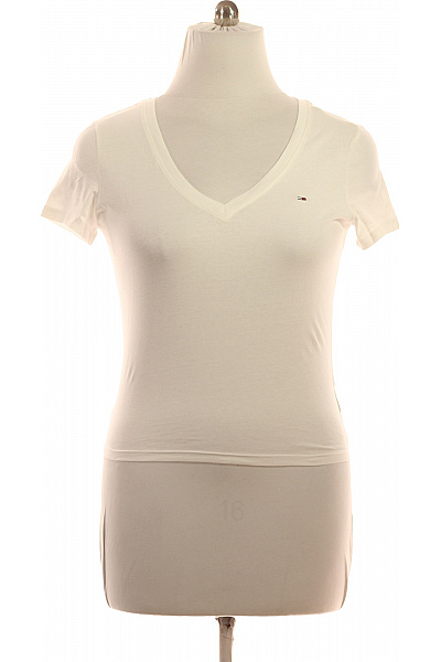 TOMMY HILFIGER Dámské bílé bavlněné basic tričko s krátkým rukávem V výstřih Velikost xl | TOMMY HILFIGER | obrázek 2