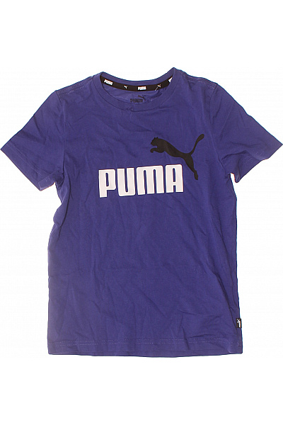Puma Dětské Bavlněné Chlapecké Tričko Modré Logo Krátký Rukáv Sportovní