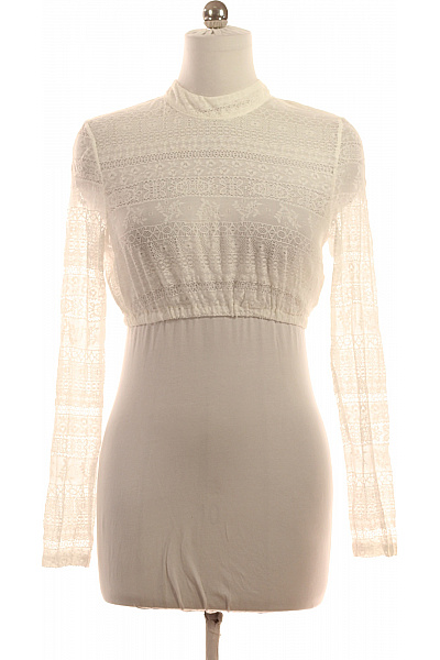 Trachtenmanufaktur Bílý Krajkový Crop Top S Dlouhým Rukávem A Stojáčkem Vel. 42