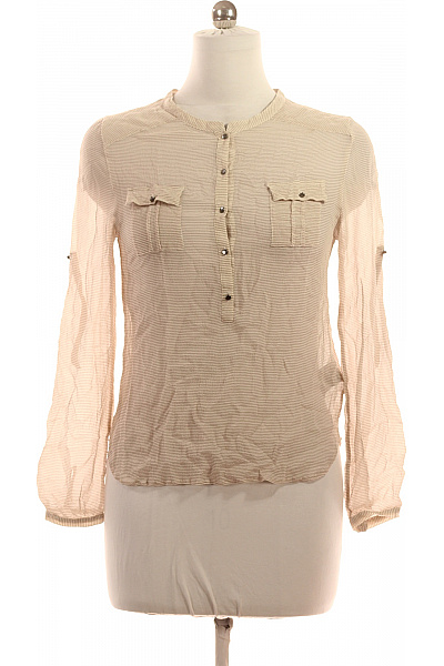 Custommade Dámská viskózová halenka béžová pruhovaná průsvitná s kapsami Vel. EU M | Custommade | obrázek 2
