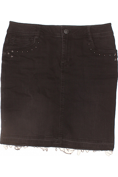 s.OLIVER Dámská bavlněná černá džínová mini sukně s cvočky a roztřepeným lemem Velikost EU 36 | s.OLIVER | obrázek 2