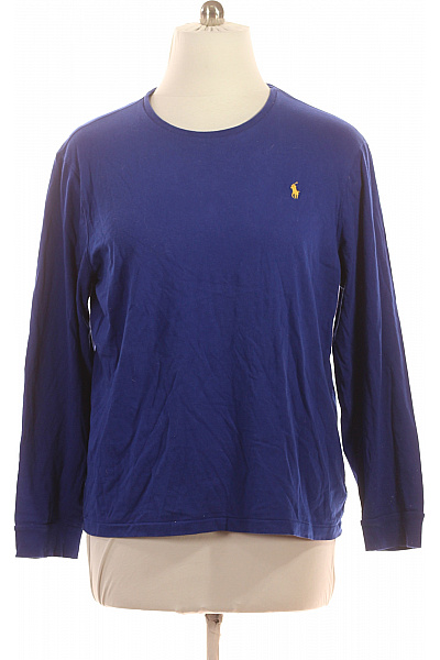 Ralph Lauren Pánské Bavlněné Modré Tričko S Dlouhým Rukávem A Výšivkou Basic Vel. XL