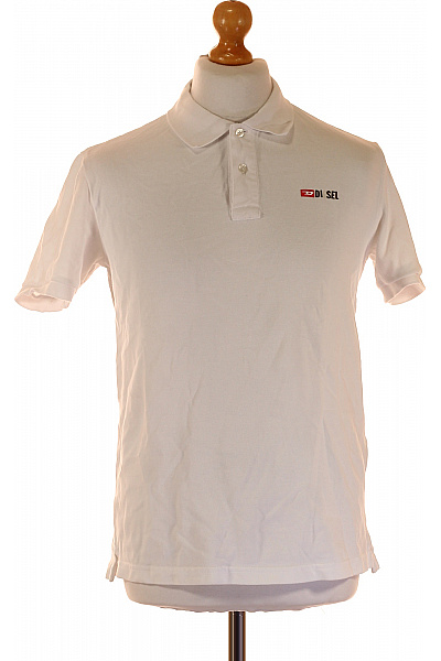 DIESEL Pánské Bavlněné Bílé Polo Tričko S Krátkým Rukávem A Límečkem S Nápisem Vel. M