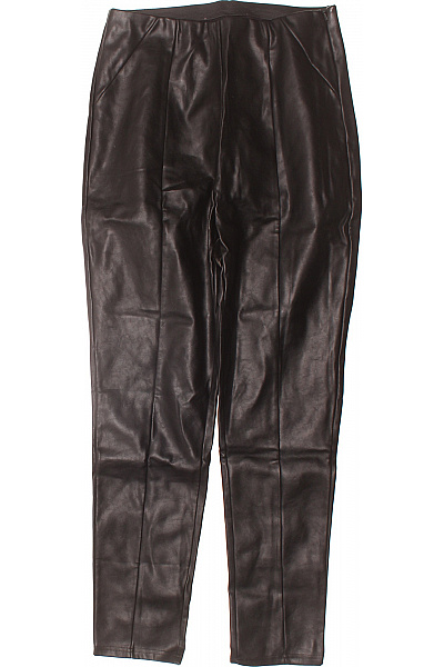 Dámské koženkové rovné kalhoty černé lesklé ležérní s pružným pasem Vel. S | Unimoda | obrázek 2