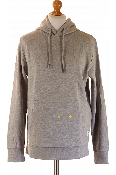 JACK & JONES Pánská Bavlněná šedá Mikina S Kapucí Přes Hlavu Klokaní Kapsou Streetwear Vel. M