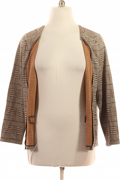 GINA LAURA Dámský béžový kostkovaný polyesterový elegantní kardigan bez zapínání Vel. 50 | GINA LAURA | obrázek 4