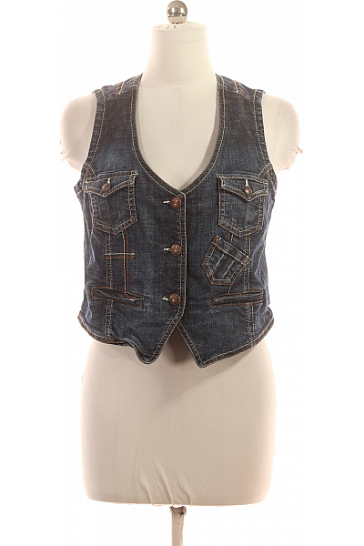 Biba Dámská bavlněná modrá džínová krátká vesta bez rukávů se zapínáním Velikost 40 | Biba | obrázek 2