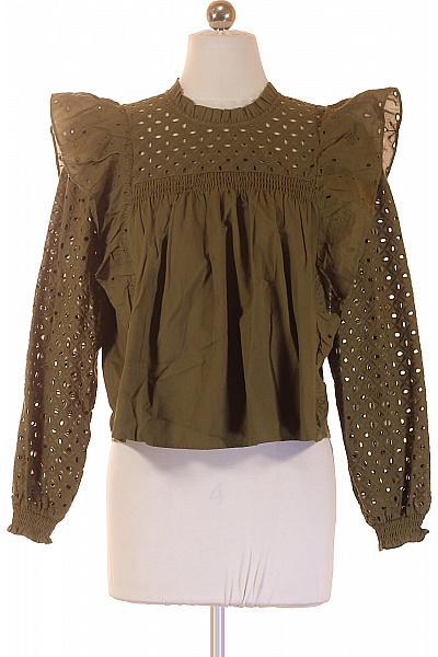 Maje Zelená Bavlněná Halenka S Dlouhým Rukávem A Volánky Madeirová Velikost 1