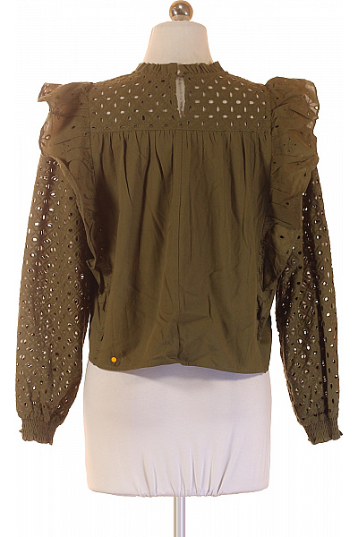 Maje Zelená bavlněná halenka s dlouhým rukávem a volánky madeirová Velikost 1 | Maje | obrázek 2