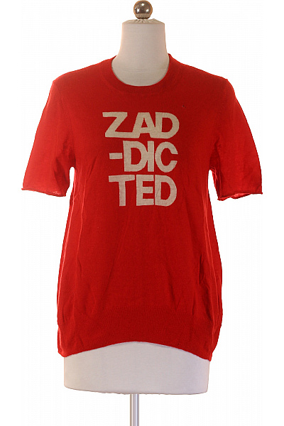 Zadig&Voltaire Deluxe Červená Pletená Halenka S Krátkým Rukávem A Potiskem ZADDICTED Velikost S