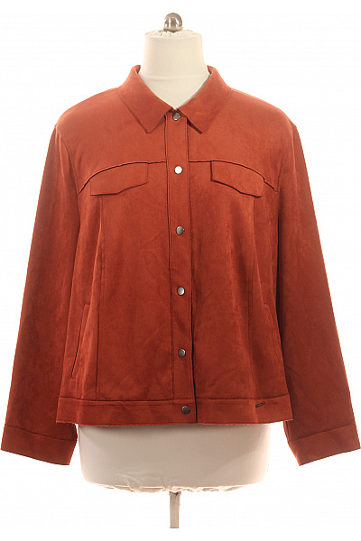 SAMOON Dámská Oranžová Semišová Bunda Košilová Moderní Velikost 54