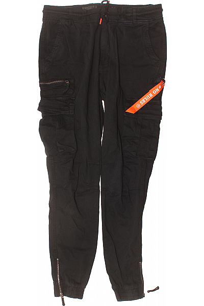 VINTAGE Pánské černé cargo jogger kalhoty volnočasové s kapsami na boku Vel. 36 | VINTAGE | obrázek 2