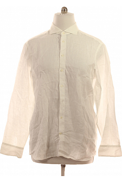 Pánská bílá lněná košile dlouhý rukáv letní elegantní Velikost 44 | Unimoda | obrázek 2