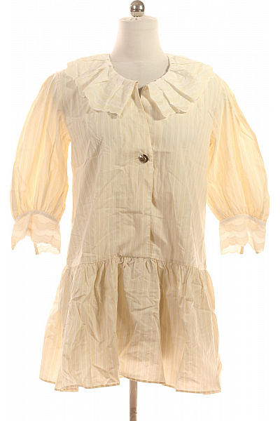 sandro Dámské žluté bavlněné polyesterové pruhované šaty tunikové retro volné Vel. 38 | sandro | obrázek 2