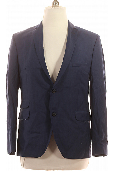 CLUB Of GENTS Pánské Modré Acetátové Společenské Sako Jednořadé Elegantní Velikost 54