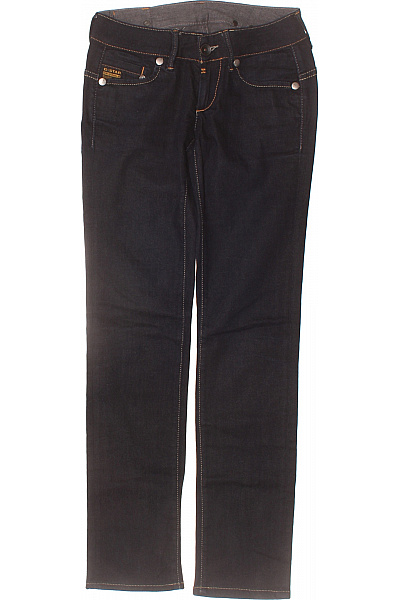 Dámské Tmavě Modré Džíny Rovné Kapsy Prošití Velikost 26