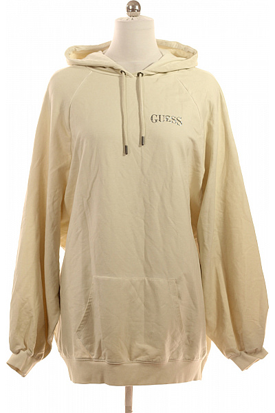 Guess Bavlněná Béžová Dámská Oversized Mikina S Kapucí Streetwear Vel. ONESIZE