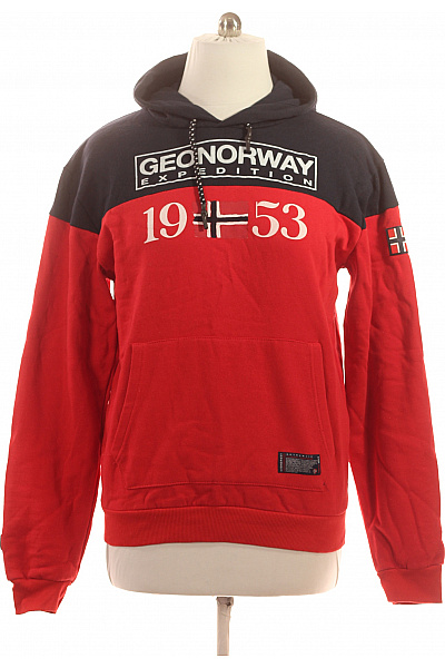 Norway Bavlněná červená Pánská Mikina S Kapucí A Potiskem Přes Hlavu Velikost Xxl