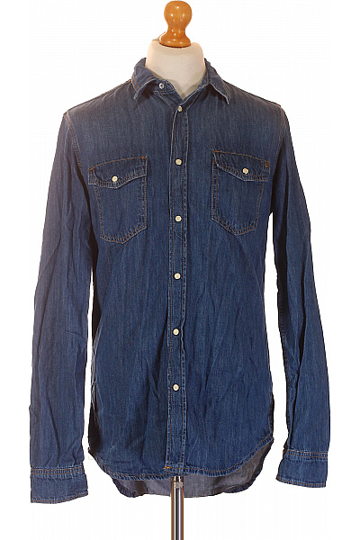 Pepe Jeans Pánská Džínová Košile S Dlouhým Rukávem Modrá Ležérní Vel. M