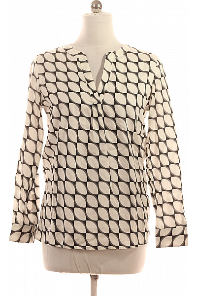 Van Laack Dámská Bavlněná Halenka S Dlouhým Rukávem černobílá Vzorovaná Volná Do Práce Velikost 38