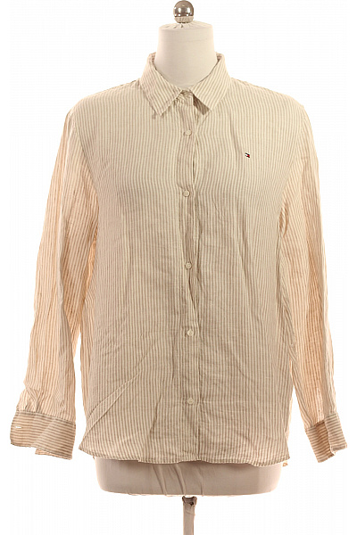 TOMMY HILFIGER Dámská Béžová Pruhovaná Košile Dlouhý Rukáv Volná Ležérní Vel. 42