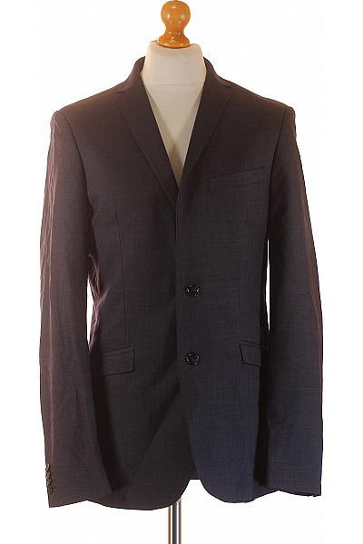 Vlněné Společenské Sako Tmavě Modré Dvouřadé Vypasované Elegantní Velikost 102