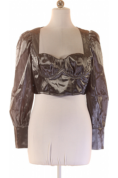 Karen Millen Dámská společenská halenka crop lesklá šedá polyester s dlouhým rukávem Vel. 44 | Karen Millen | obrázek 2