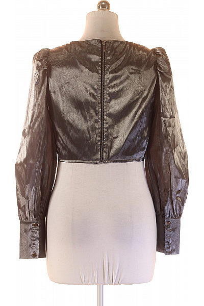 Karen Millen Dámská společenská halenka crop lesklá šedá polyester s dlouhým rukávem Vel. 44 | Karen Millen | obrázek 3