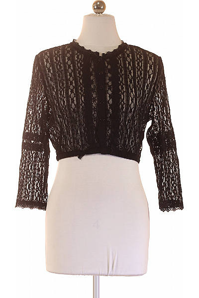 Dámská černá Krajková Halenka Crop S 3/4 Rukávem Elegantní Vel. S