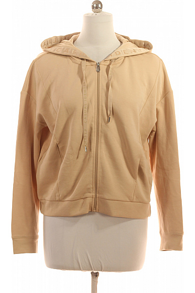 COMMA Dámská Modalová Mikina S Kapucí Na Zip Béžová Jednobarevná Sportovní Velikost 38